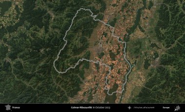 Colmar-Ribeauville 'de. Copernicus Sentinel 'in Ekim 2023' te çekilen uydu görüntüsünde Fransa 'nın idari bölgesinin ana hatları belirlendi.