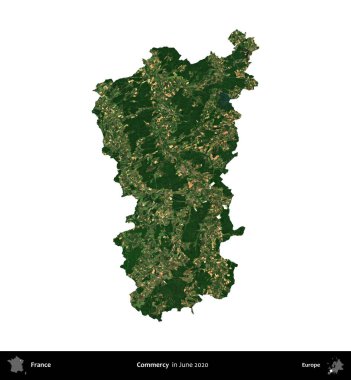 Merhamet et. Fransa 'nın idari bölgesi, Haziran 2020' de çekilen Kopernik Nöbetçi karolarından oluşan bir uydu görüntüsüyle beyaza izole edildi.