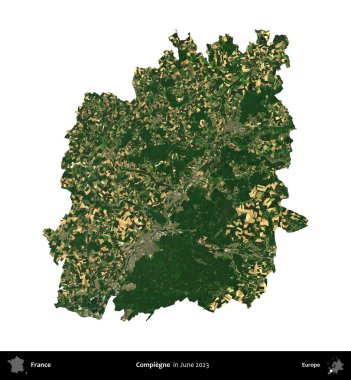 Compiegne. Fransa 'nın idari bölgesi, Haziran 2023' te çekilen Kopernik Nöbetçi karolarından oluşan bir uydu görüntüsüyle beyaza izole edildi.
