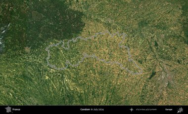 Prezervatif. Copernicus Sentinel 'in Temmuz 2024' te çekilen uydu görüntüsünde Fransa 'nın idari bölgesinin ana hatları belirlendi.