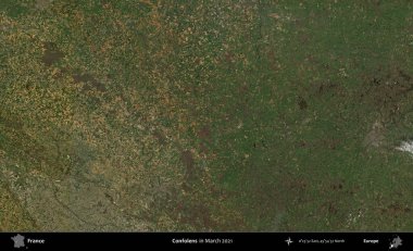 Confolens. Copernicus Sentinel 'in Mart 2021' de çekilmiş uydu görüntüsü üzerine Fransa 'nın idari bölgesi.