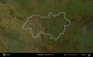 Confolens. Copernicus Sentinel 'in Kasım 2021' de çekilen uydu görüntüsünde Fransa 'nın idari bölgesinin ana hatları belirlendi.