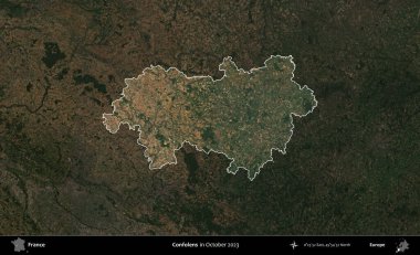 Confolens. Fransa 'nın idari alanı, Ekim 2023' te çekilen Kopernik Nöbetçi karolarından oluşan koyu renkli bir uydu görüntüsü üzerinde vurgulandı ve özetlendi.