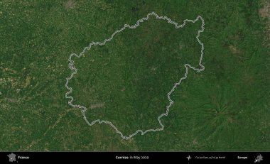 Correze. Mayıs 2020 'de çekilen Copernicus Sentinel karolarından oluşan bir uydu görüntüsünde Fransa' nın idari bölgesinin ana hatları belirlendi.