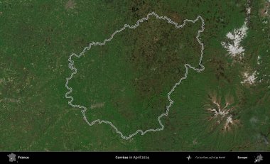 Correze. Nisan 2024 'te çekilen Copernicus Sentinel karolarından oluşan bir uydu görüntüsünde Fransa' nın idari bölgesinin ana hatlarını çizdim.