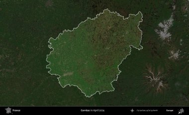 Correze. Fransa 'nın idari alanı, Nisan 2024' te çekilen Kopernik Nöbetçi karolarından oluşan koyu renkli bir uydu görüntüsü üzerinde vurgulandı ve özetlendi.