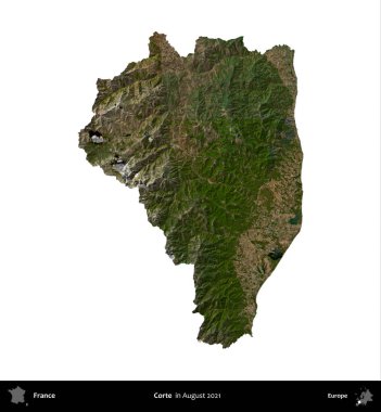 Doğru. Fransa 'nın idari bölgesi, Ağustos 2021' de çekilen Kopernik Nöbetçi karolarından oluşan bir uydu görüntüsüyle beyaza izole edildi.