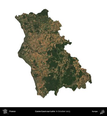Cosne-Cours-sur-Loire. Fransa 'nın idari bölgesi, Ekim 2023' te çekilen Kopernik Nöbetçi karolarından oluşan bir uydu görüntüsüyle beyaza izole edildi.