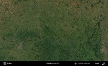 Creuse. Copernicus Sentinel 'in Haziran 2023' te çekilmiş uydu görüntüsü üzerine Fransa 'nın idari bölgesi.