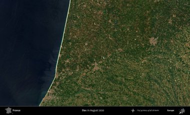 Dax. Copernicus Sentinel 'in Ağustos 2020' de çekilmiş uydu görüntüsü üzerine Fransa 'nın idari bölgesi.
