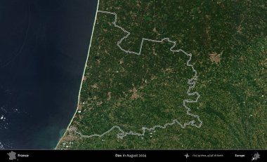 Dax. Copernicus Sentinel 'in Ağustos 2024' te çekilen uydu görüntüsünde Fransa 'nın idari bölgesinin ana hatları belirlendi.