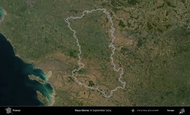 Deux-Sevres. Eylül 2024 'te çekilen Copernicus Sentinel karolarından oluşan bir uydu görüntüsünde Fransa' nın idari bölgesinin ana hatlarını çizdim.