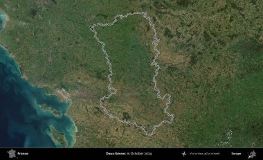 Deux-Sevres. Copernicus Sentinel 'in Ekim 2024' te çekilen uydu görüntüsünde Fransa 'nın idari bölgesinin ana hatlarını çizdim.