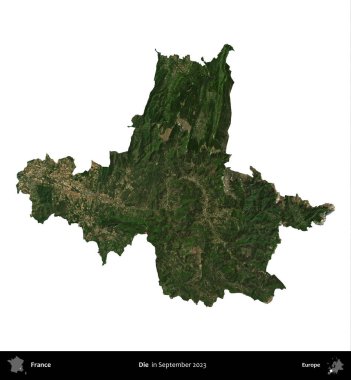 Öl! Fransa 'nın idari bölgesi, Eylül 2023' te çekilen Kopernik Nöbetçi karolarından oluşan bir uydu görüntüsü üzerinde beyaza izole edildi.