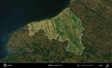 Dieppe. Fransa 'nın idari alanı, Nisan 2020' de çekilen Kopernik Nöbetçi karolarından oluşan koyu renkli bir uydu görüntüsü üzerinde vurgulandı ve özetlendi.