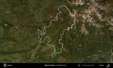 Digne-les-Bains. Copernicus Sentinel 'in Ekim 2024' te çekilen uydu görüntüsünde Fransa 'nın idari bölgesinin ana hatlarını çizdim.