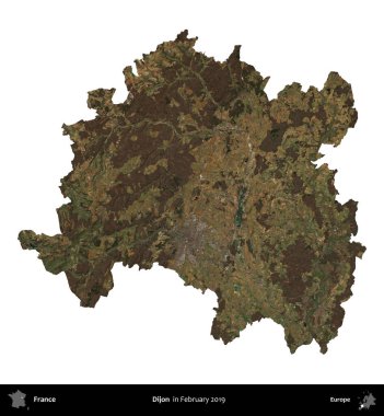 Dijon. Fransa 'nın idari bölgesi, Şubat 2019' da çekilen Kopernik Nöbetçi karolarından oluşan uydu görüntüsüyle beyaza izole edildi.