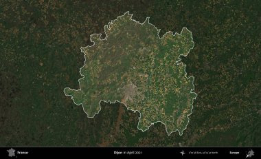 Dijon. Fransa 'nın idari alanı, Nisan 2021' de çekilen Kopernik Sentinel karolarından oluşan koyu renkli bir uydu görüntüsü üzerinde vurgulandı ve özetlendi.