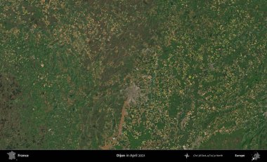 Dijon. Copernicus Sentinel 'in Nisan 2021' de çekilmiş uydu görüntüsü üzerine Fransa 'nın idari bölgesi.