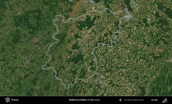 Chalon-sur-Saone. Mayıs 2020 'de çekilen Copernicus Sentinel karolarından oluşan bir uydu görüntüsünde Fransa' nın idari bölgesinin ana hatları belirlendi.