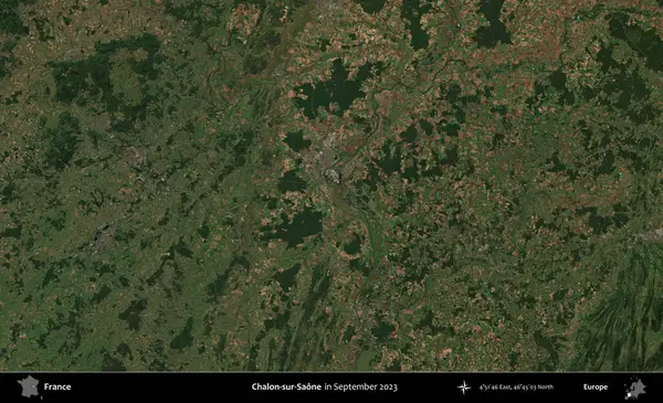 Chalon-sur-Saone. Copernicus Sentinel 'in Eylül 2023' te çekilmiş uydu görüntüsü üzerine Fransa 'nın idari bölgesi.