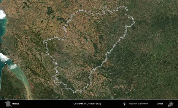 Charente. Copernicus Sentinel 'in Ekim 2023' te çekilen uydu görüntüsünde Fransa 'nın idari bölgesinin ana hatları belirlendi.