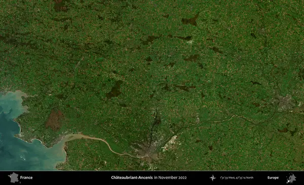 Chateaubriant-Ancenis. Copernicus Sentinel 'in Kasım 2022' de çekilmiş uydu görüntüsü üzerine Fransa 'nın idari bölgesi.