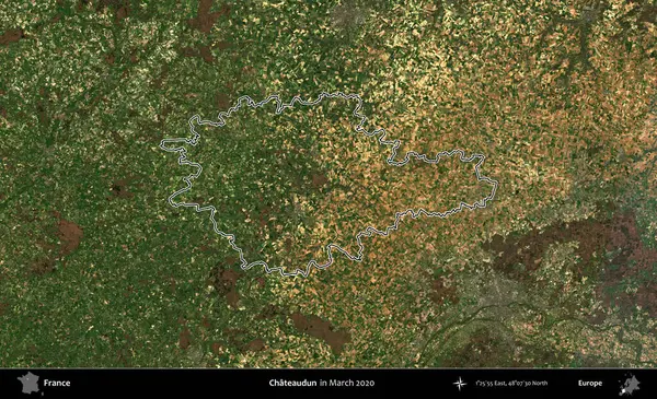 Chateaudun. Mart 2020 'de çekilen Copernicus Sentinel karolarından oluşan bir uydu görüntüsünde Fransa' nın idari bölgesinin ana hatları belirlendi.