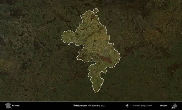 Chateauroux. Fransa 'nın idari alanı, Şubat 2022' de çekilen Kopernik Sentinel karolarından oluşan koyu renkli bir uydu görüntüsü üzerinde vurgulandı ve özetlendi.