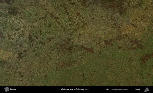 Chateauroux. Copernicus Sentinel 'in Şubat 2022' de çekilmiş uydu görüntüsü üzerine Fransa 'nın idari bölgesi.