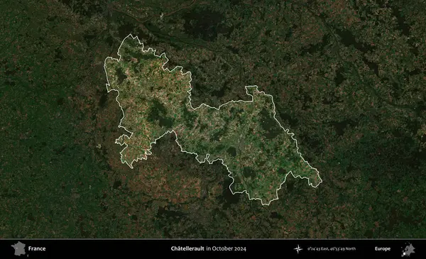 Chatellerault. Fransa 'nın idari alanı, Ekim 2024' te çekilen Kopernik Nöbetçi karolarından oluşan koyu renkli bir uydu görüntüsü üzerinde vurgulandı ve özetlendi.
