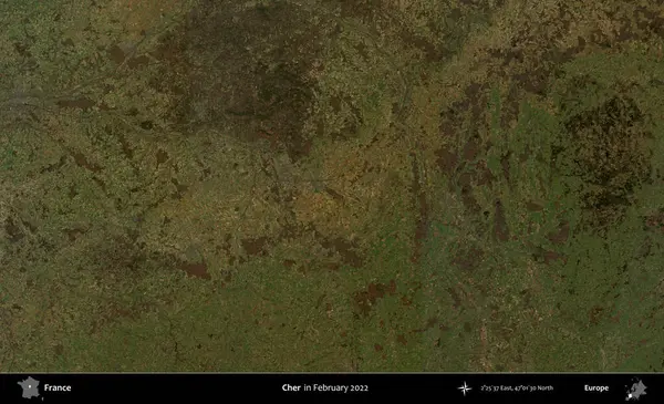 - Cher. Copernicus Sentinel 'in Şubat 2022' de çekilmiş uydu görüntüsü üzerine Fransa 'nın idari bölgesi.