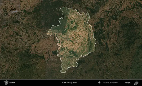 - Cher. Fransa 'nın idari alanı, Temmuz 2022' de çekilen Kopernik Nöbetçi karolarından oluşan koyu renkli bir uydu görüntüsüyle vurgulandı ve özetlendi.