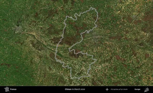 Chinon. Mart 2020 'de çekilen Copernicus Sentinel karolarından oluşan bir uydu görüntüsünde Fransa' nın idari bölgesinin ana hatları belirlendi.