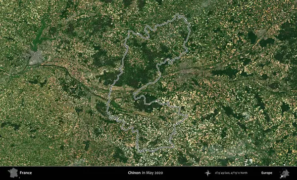 Chinon. Mayıs 2020 'de çekilen Copernicus Sentinel karolarından oluşan bir uydu görüntüsünde Fransa' nın idari bölgesinin ana hatları belirlendi.