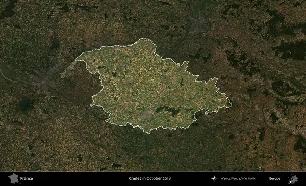 Cholet. Fransa 'nın idari alanı, Ekim 2018' de çekilen Kopernik Nöbetçi karolarından oluşan koyu renkli bir uydu görüntüsü üzerinde vurgulandı ve özetlendi.