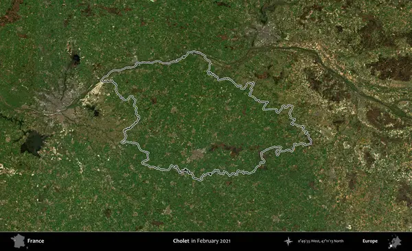 Cholet. Copernicus Sentinel 'in Şubat 2021' de çekilen uydu görüntüsünde Fransa 'nın idari bölgesinin ana hatları belirlendi.