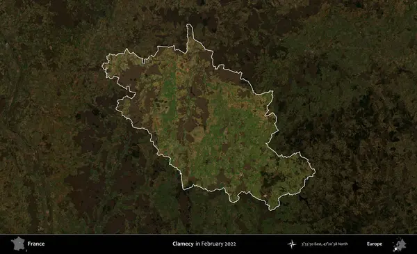 İstiridye. Fransa 'nın idari alanı, Şubat 2022' de çekilen Kopernik Sentinel karolarından oluşan koyu renkli bir uydu görüntüsü üzerinde vurgulandı ve özetlendi.