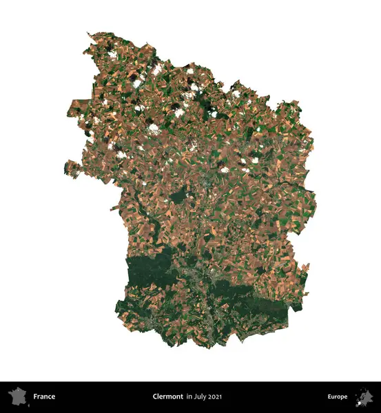 Clermont 'ta. Fransa 'nın idari bölgesi, Temmuz 2021' de çekilen Kopernik Nöbetçi karolarından oluşan bir uydu görüntüsüyle beyaza izole edildi.