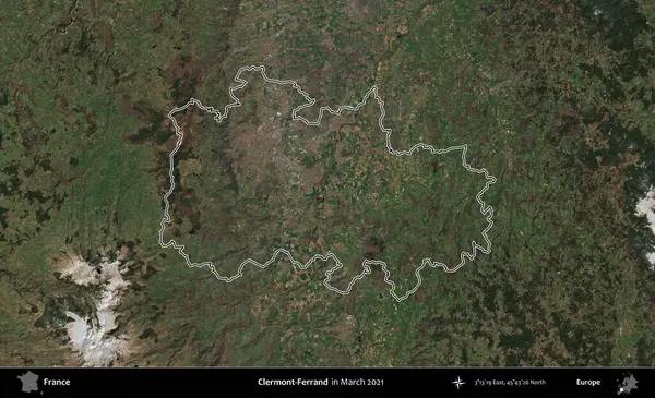 Clermont-Ferrand. Mart 2021 'de çekilen Copernicus Sentinel karolarından oluşan bir uydu görüntüsünde Fransa' nın idari bölgesinin ana hatları belirlendi.