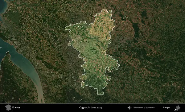 Konyak mı? Fransa 'nın idari alanı, Haziran 2023' te çekilen Kopernik Nöbetçi karolarından oluşan koyu renkli bir uydu görüntüsüyle vurgulandı ve özetlendi.