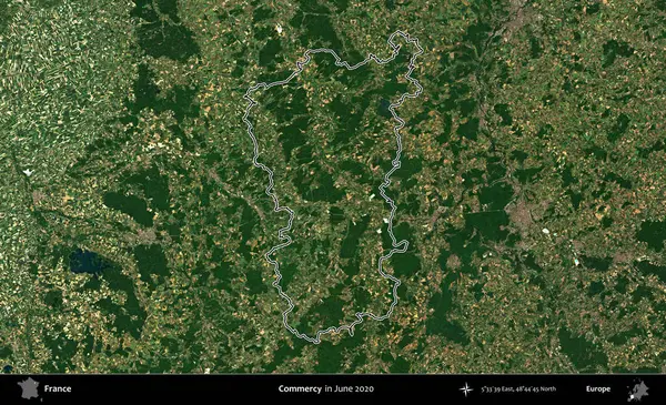 Merhamet et. Haziran 2020 'de çekilen Copernicus Sentinel karolarından oluşan bir uydu görüntüsü üzerine Fransa' nın idari bölgesinin ana hatlarını belirledik.