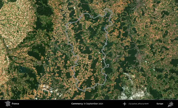 Merhamet et. Eylül 2021 'de çekilen Copernicus Sentinel karolarından oluşan bir uydu görüntüsünde Fransa' nın idari bölgesinin ana hatlarını çizdim.