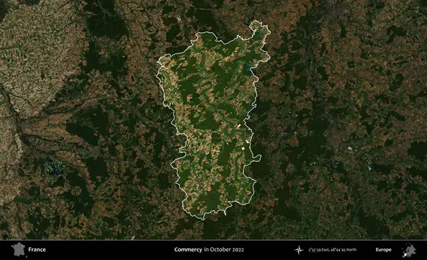 Merhamet et. Fransa 'nın idari alanı, Ekim 2022' de çekilen Kopernik Nöbetçi karolarından oluşan koyu renkli bir uydu görüntüsü üzerinde vurgulandı ve özetlendi.