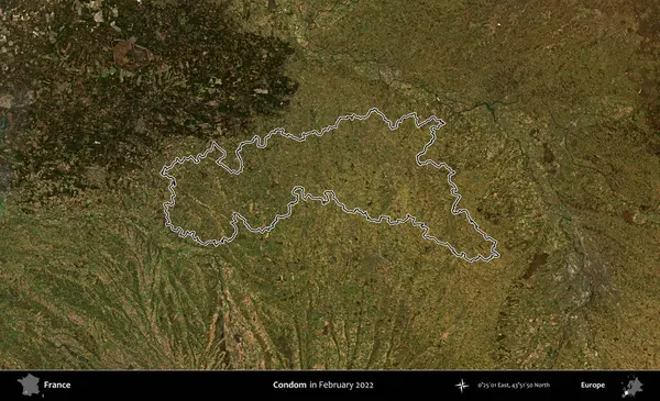 Prezervatif. Copernicus Sentinel 'in Şubat 2022' de çekilen uydu görüntüsünde Fransa 'nın idari bölgesinin ana hatları belirlendi.