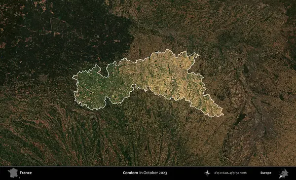 Prezervatif. Fransa 'nın idari alanı, Ekim 2023' te çekilen Kopernik Nöbetçi karolarından oluşan koyu renkli bir uydu görüntüsü üzerinde vurgulandı ve özetlendi.