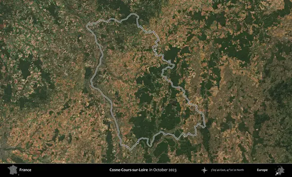 Cosne-Cours-sur-Loire. Copernicus Sentinel 'in Ekim 2023' te çekilen uydu görüntüsünde Fransa 'nın idari bölgesinin ana hatları belirlendi.