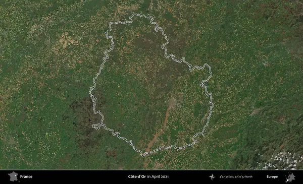 Cote-d'Or. Copernicus Sentinel 'in Nisan 2021' de çekilen uydu görüntüsünde Fransa 'nın idari bölgesinin ana hatları belirlendi.