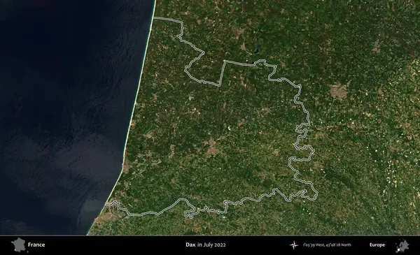 Dax. Copernicus Sentinel 'in Temmuz 2022' de çekilen uydu görüntüsünde Fransa 'nın idari bölgesinin ana hatları belirlendi.