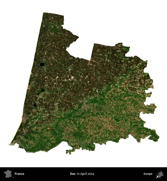 Dax. Fransa 'nın idari bölgesi, Nisan 2024' te çekilen Kopernik Nöbetçi karolarından oluşan bir uydu görüntüsü ile beyaza izole edildi.